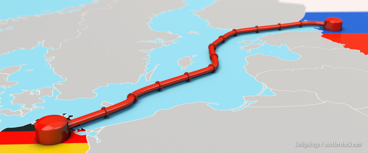 3D-Illustration, Nord Stream 2 Projekt zwischen Russland und Deutschland